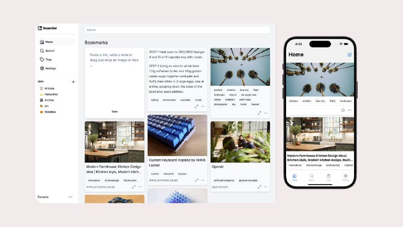 #AppsHoarder: 具有 AI 标签功能的自托管书签收藏工具🔗 GitHubHoarder 是一个自托管的全能书签收藏应用，支持链接、笔记和图片收藏，具备 AI 自动标签和全文搜索功能